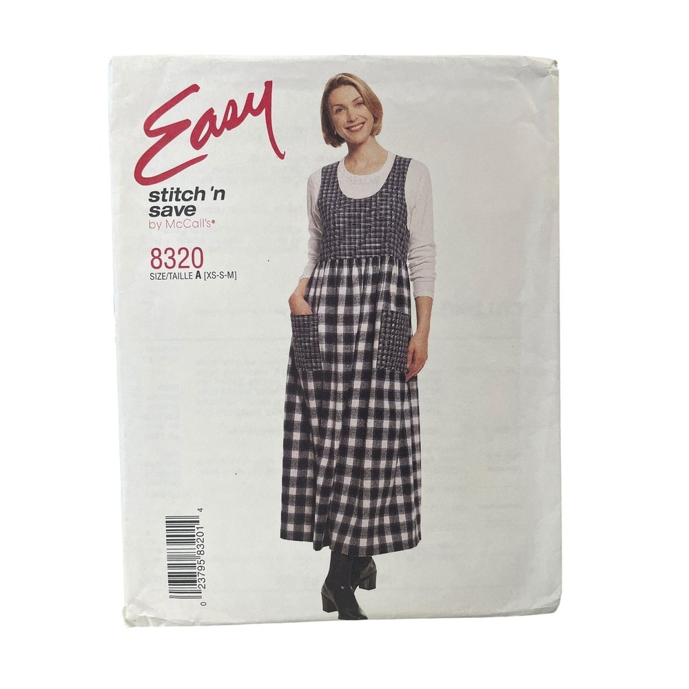 McCall's Sewing Pattern Misses XS-S-M 8320 Jumper Dress 90s Easy Stitch 'n Save